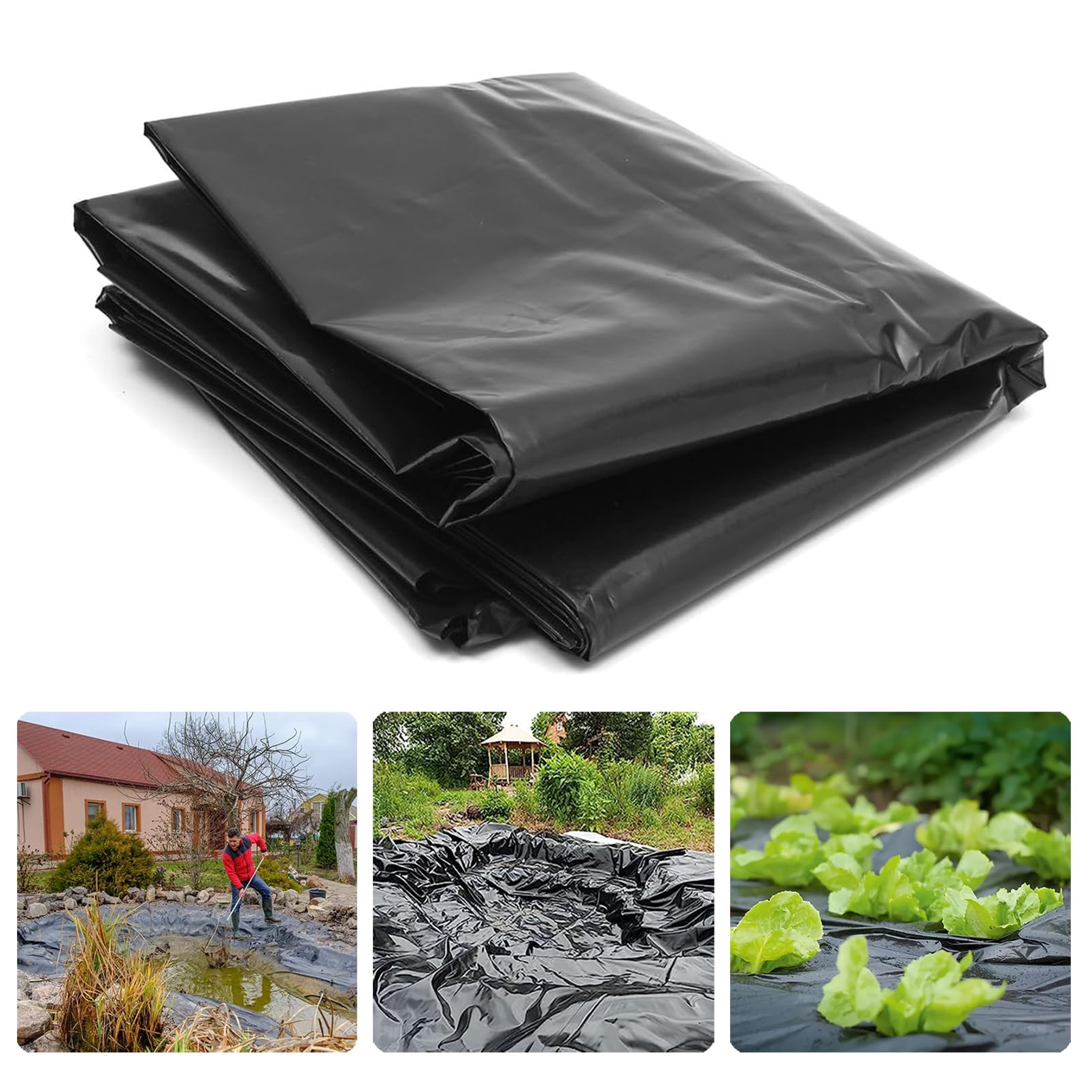 Hikrxya 2 X 3M Thick Black Heavy Duty Polythene Sheeting, Plastic Dust Waterproof Sheets, Garden Grow Polythene Cover Sheets, for Gardening Insulation Building Rubble Protection (125Mu /500G)