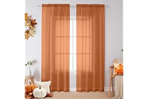 OVZME Sheer Orange Curtains 84 inch Length 2 Panels Set, Airy Soft-Touching Rod Pocket Voile Drapes for Living Room/Bedroom, Each 42" W x 84" L
