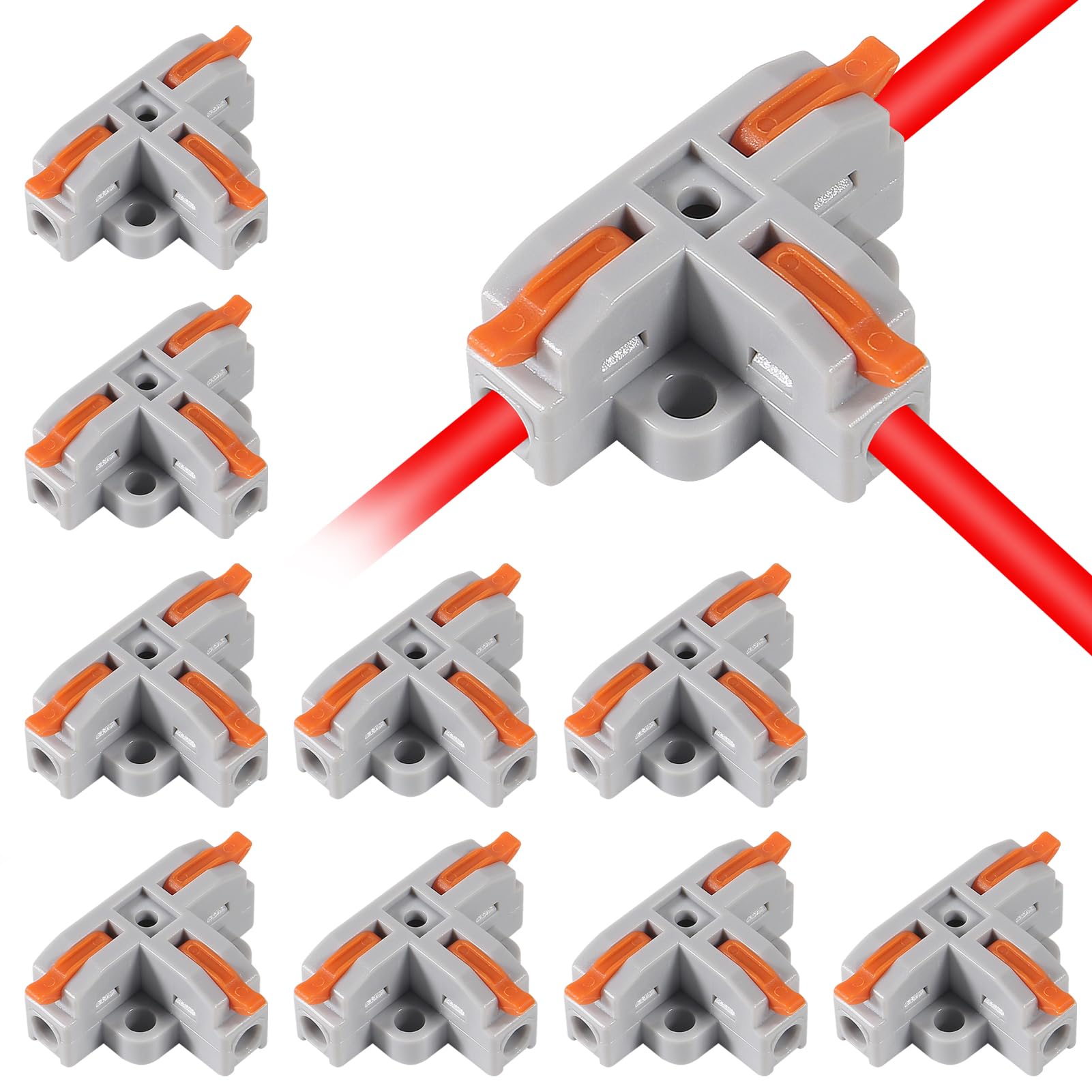Photo 1 of 10Pcs Compact Wire Conductor Connector, T-Shape Lever Nut Wire Connector, Quick Splitter 3 Way Electrical Connectors, AWG 28-12