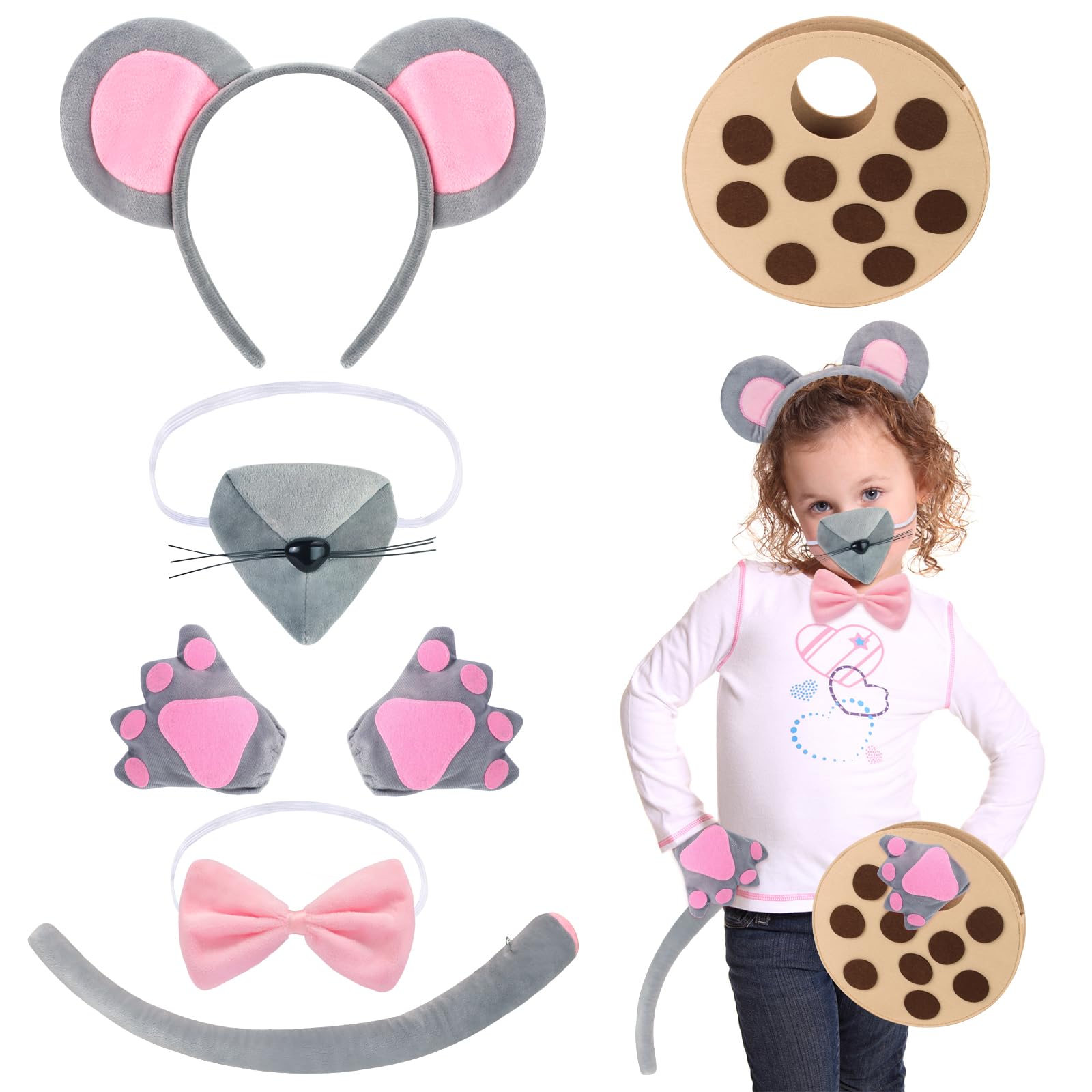 Photo 1 of Kyson Mouse Costume Accessories Set for Kids 6 Pcs Rat Costumes for Carnival World Book Character Day Halloween Cosplay Party (Set A)