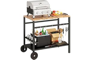 Outsunny Outdoor Grill Cart, 2-Tier Pizza Oven Stand, BBQ Stand with Beverage Holder and Hooks, Movable Food Prep Table on Wh