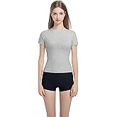 Women’s Slim Fitted Crew Neck T-Shirt Stretchy Cotton Y2K Short Sleeve Tees for Workout Basic Tees Going Out Tops