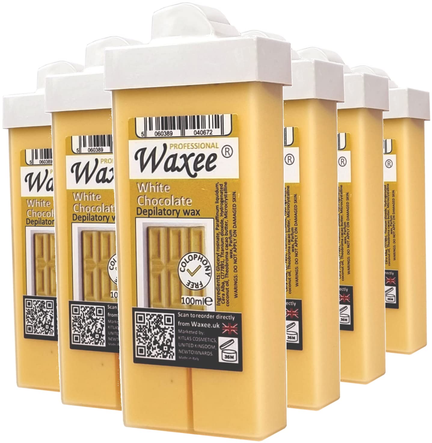 Roll-on wax cartridge, roller, refill 100ml x 6pcs from UK Brand- Waxee! (Roll on wax with Small Roller)