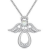 JiaYangJY Silver Guardian Angel Necklace 18K White Gold Plated Heart Infinity Pendant Birthstone Jewelry Gifts for Her