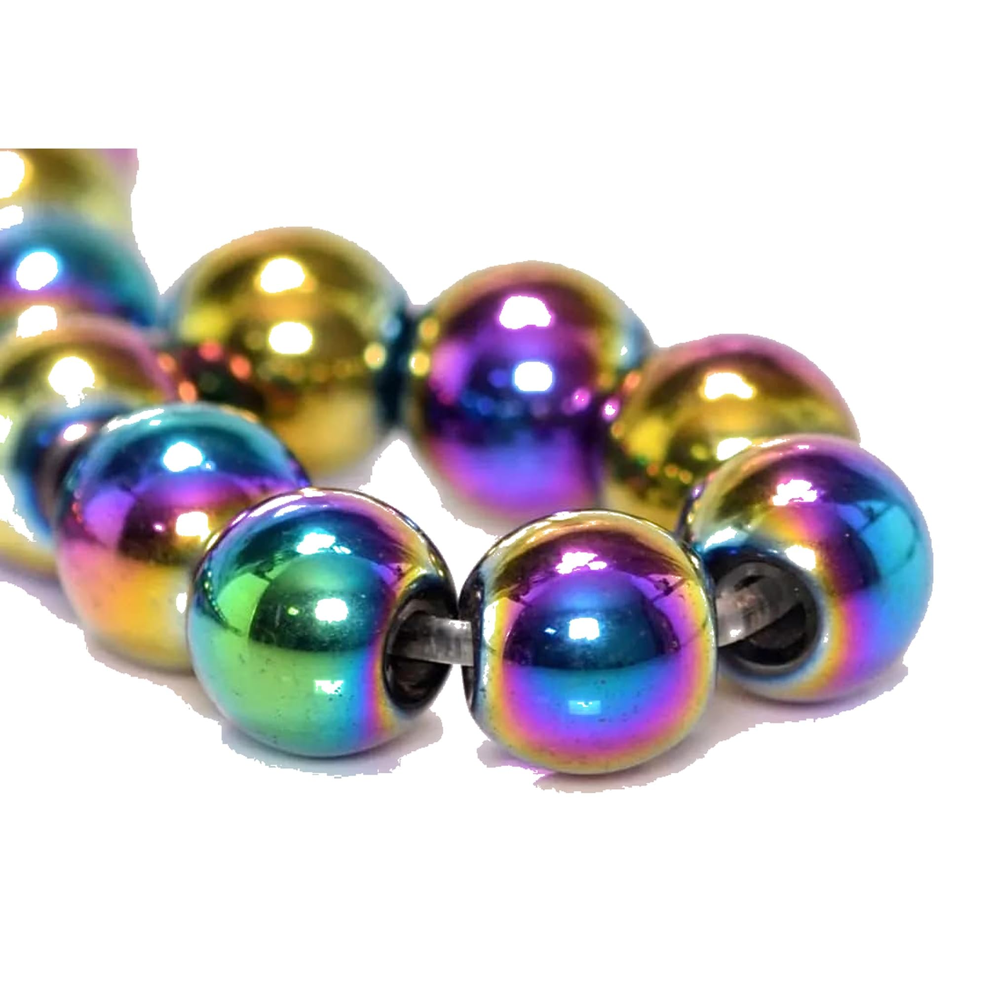 Hematite Beads Rainbow Beads, 4/6/8 mm Hematite, Round Non-Magnetic Hematite Rainbow Gemstones, 38 cm, 1 String (4 mm - Pack of 95)
