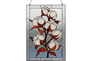 YOURANJU Stained Glass Window Hanging 16" H x 11" W Tiffany Style Rectangular Window Panel Suitable for Living Room Bedroom Kitchen Window Decoration Hangings with Chain (Plum bossom)