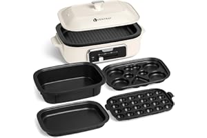 Indoor Electric Grill Appliance Griddle Party Electric Skillets Set with 5 Removable Nonstick Plates for Grilling, HotPot, BB