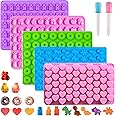 Silicone Gummy Molds, Candy Molds, Non-stick Gummy Bear Mold Chocolate Molds BPA Free with 2 Droppers Including Mini Dinosaur, Bear Shape, Hearts, Fruit and Mini Donut, Set of 5