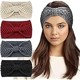 AQOKKA 4 Pieces Winter Wide Headbands for Women Knitted Ear Warmer Turban Headband Crocheted Warm Head Wraps for Women Girls