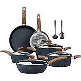 Kitchen Academy Pots and Pans Set Non Stick - 12 Piece Induction Kitchen Cookware Sets, Blue Granite Nonstick Cooking Pans Se