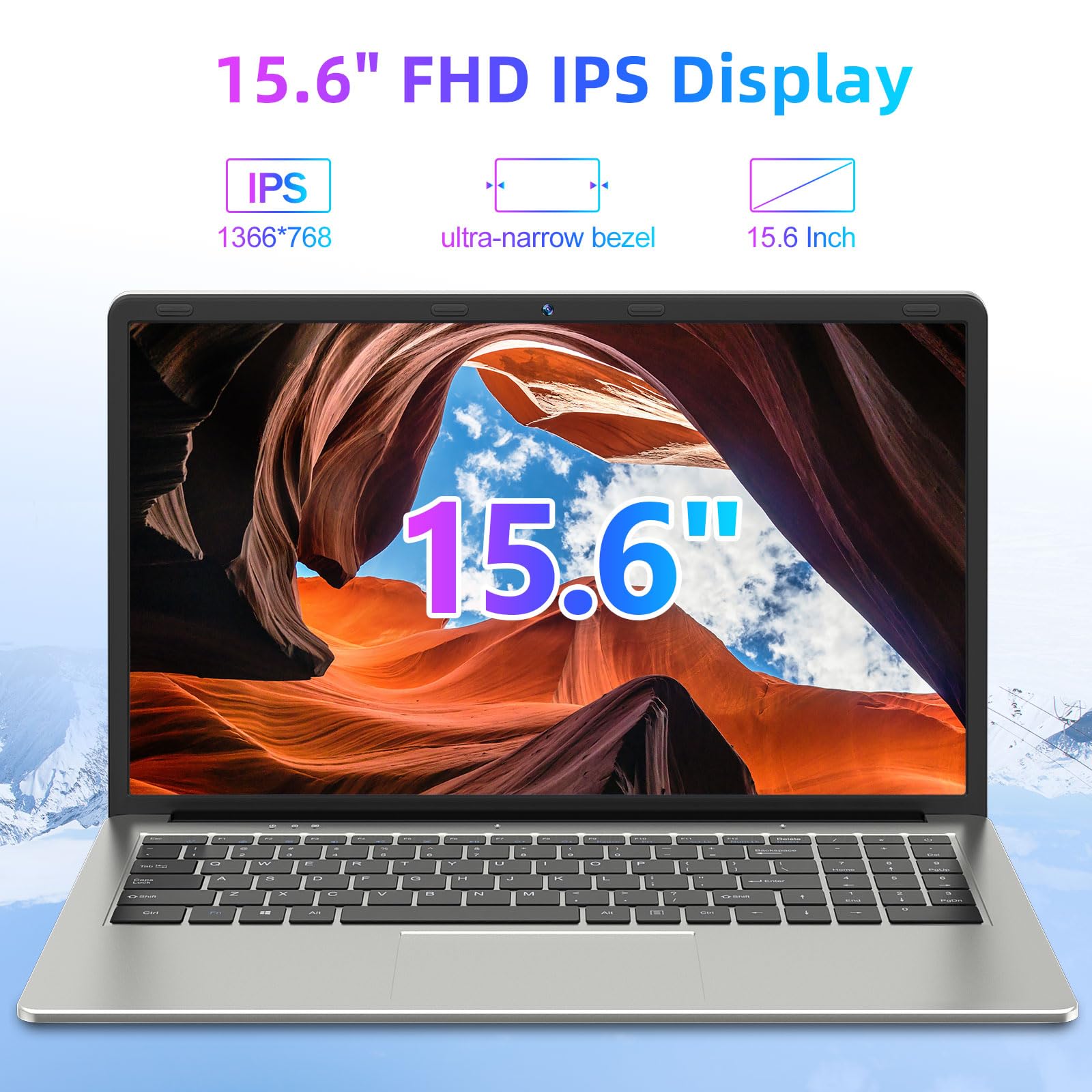 SGIN Laptop 15.6 Inch, 4GB DDR4 128GB SSD Laptops Computer with Intel Celeron Quad Core Processor, Intel UHD Graphics 600, Mini HDMI, Webcam, 2.4G/5GHz WiFi, 2*USB3.2, Bluetooth4.2