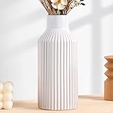 STHIE White Ceramic Flower Vase, Minimalist Home Decoration, 8 Inch Small Pampas Grass Vases for Kitchen, Bedroom, Office, Living Room, Bathroom, Shelf Centerpiece Table (White Beige)