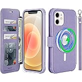 VANAVAGY Compatible for iPhone 12/12 Pro Wallet Case for Magsafe Wireless Charging, PU Leather Folio Flip Phone Cover with Wrist Strap RFID Blocking Card Holder Screen Protector, Clove Purple