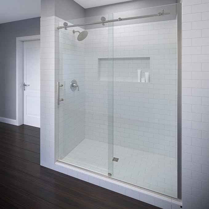Basco Vinesse Frameless Sliding Shower Door Fits 45 47 In Opening Aquaglidexp Clear Glass Brushed Nickel Finish Amazon Com