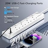 PIBEEX Extension Lead with USB C PD 20W 2 USB A 1 USB C 4 Way 2m Wall Mount view 3