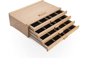 Falling in Art Wooden Pastel Storage Box, Artist Supply Storage Box With 4 Removable Drawer, Portable Organizer Box for Pencils, Markers, Brushes and Painting Tools