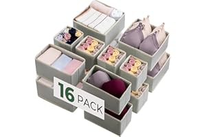 Kootek 16 Pack Drawer Organizer Clothes, Dresser Drawer Organizers for Clothing Fabric Foldable Closet Organizers and Storage Bins for Baby Clothes, Nursery, Underwear, Bras, Socks