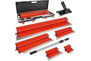 Drywall Skimming Blade Set, Stainless Steel 6",10",16",24",32" Skimming Blades with Extension Handle Pole, Professional Drywa