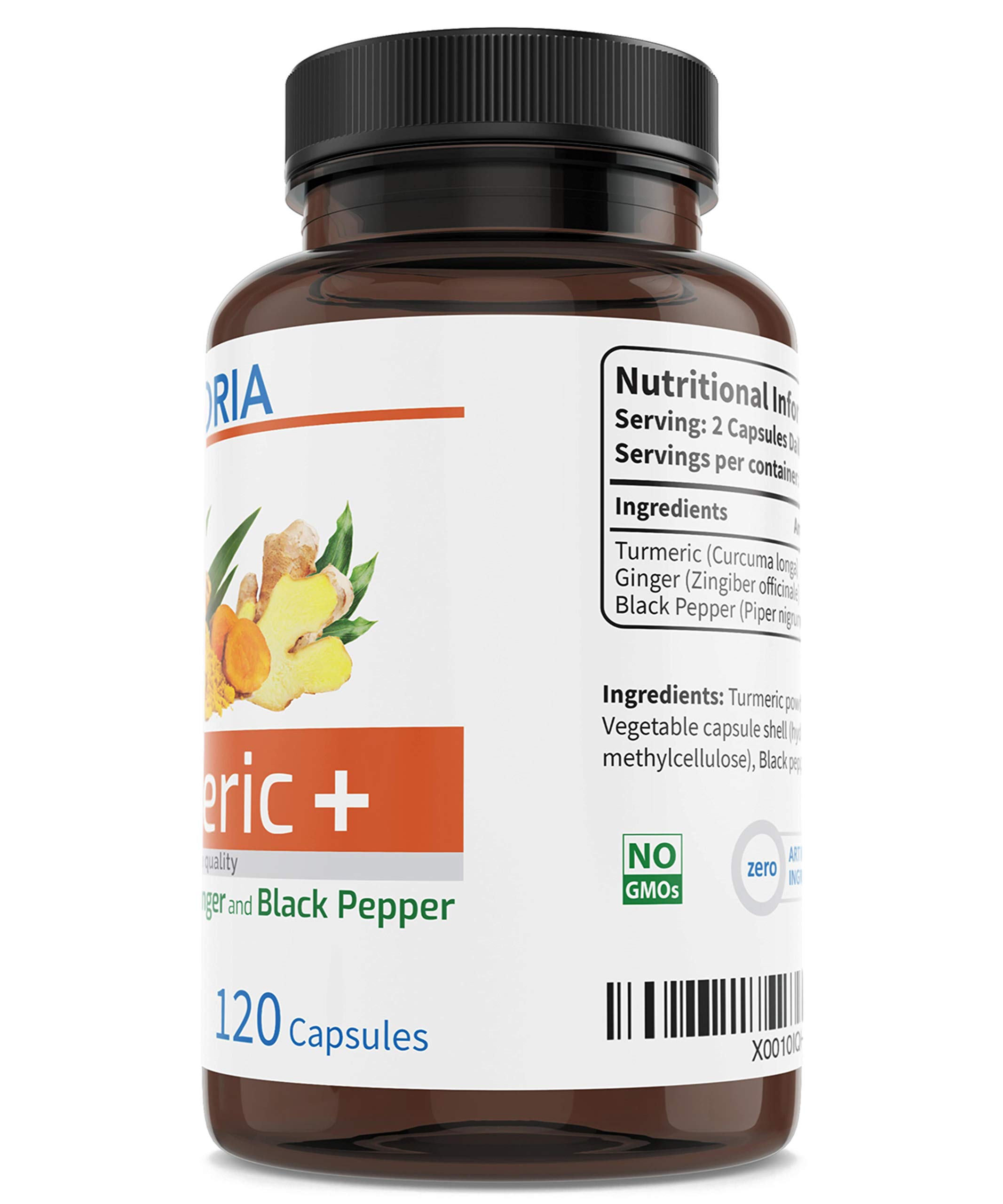 Turmeric + Ginger + Black Pepper for the maximum absorption of Curcumin - Natural Curcuma Longa Root - Antioxidant for Inflammation of the Joints - 1250mg 120 Capsules - Non-GMO Gluten-free Vegan - UK