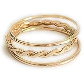 Toe Rings | 3 Stackable 14K Gold Fill Rings | Skinny Band and Braid Ring Stack | Unisex (5)