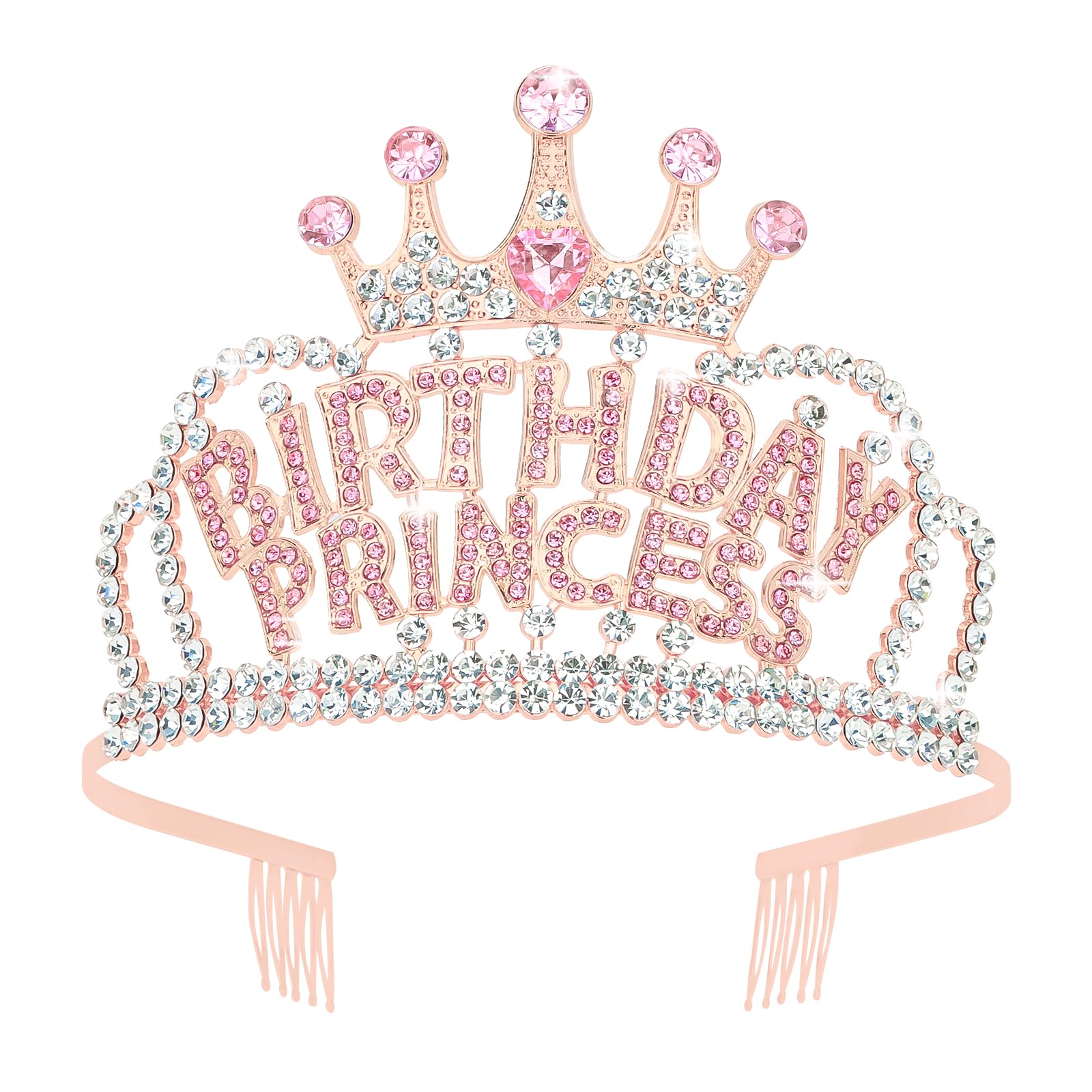 Photo 1 of YARIEW Rose Gold Tiara with Comb for Women, Girls' Princess Crown Headband for Birthday Party Decorations and Gifts