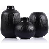 Black Ceramic Vase Set of 3, Minimalist Decor, Home Decorative Vase, Modern Ribbed Vases, Black Vase Set for Kitchen, Bedroom