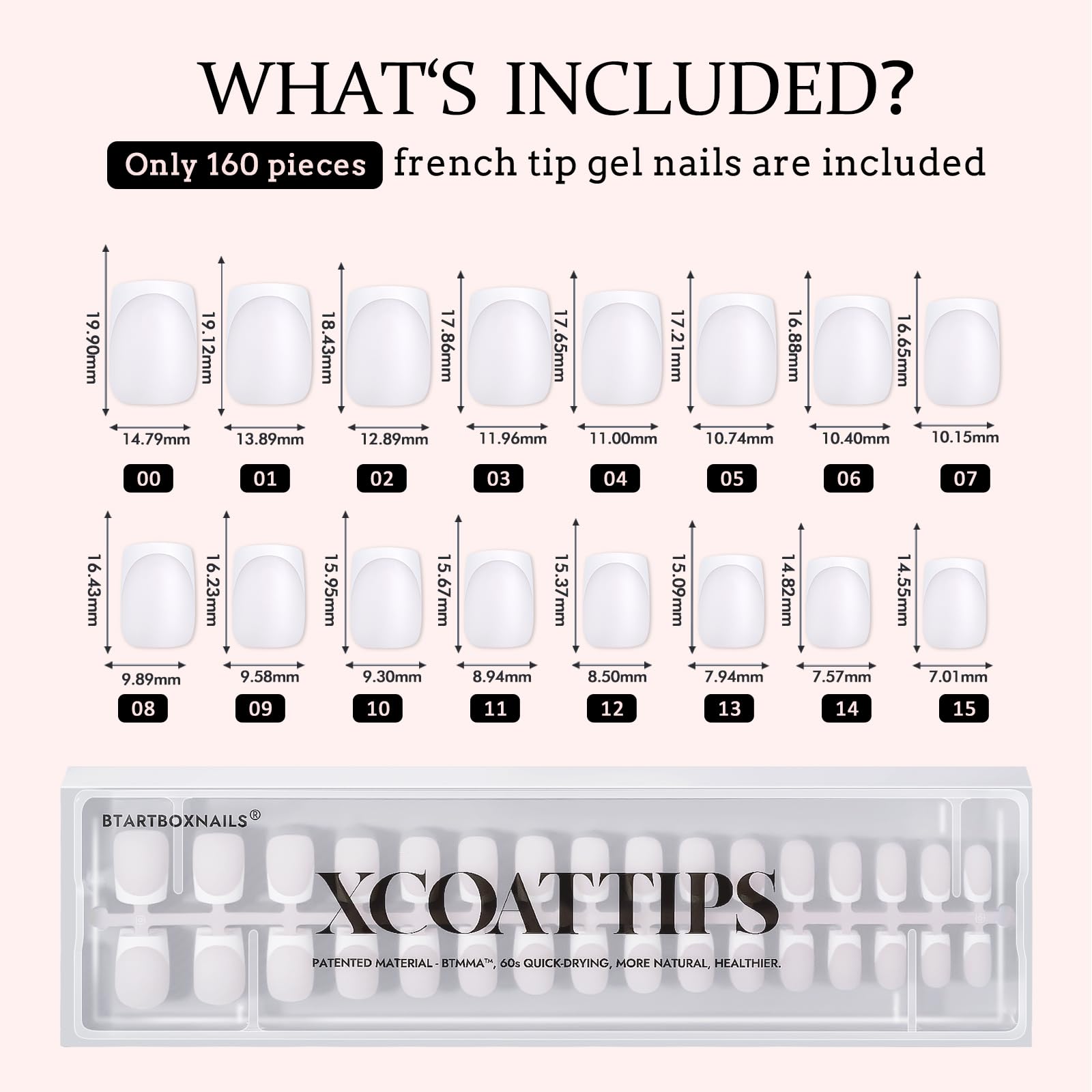 BTArtboxnails XCOATTIPS French Tip Nails - White Press On Nails Short, 160 Pcs Milky White Square Soft Gel Nail Tips, Soak Off False Nail Extensions For Gift - Image 7