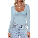 Ekouaer Women Long Sleeve Shirt Scoop Neck Tops Slim Fit Basic Top Thermal Undershirts Base Layer Tee