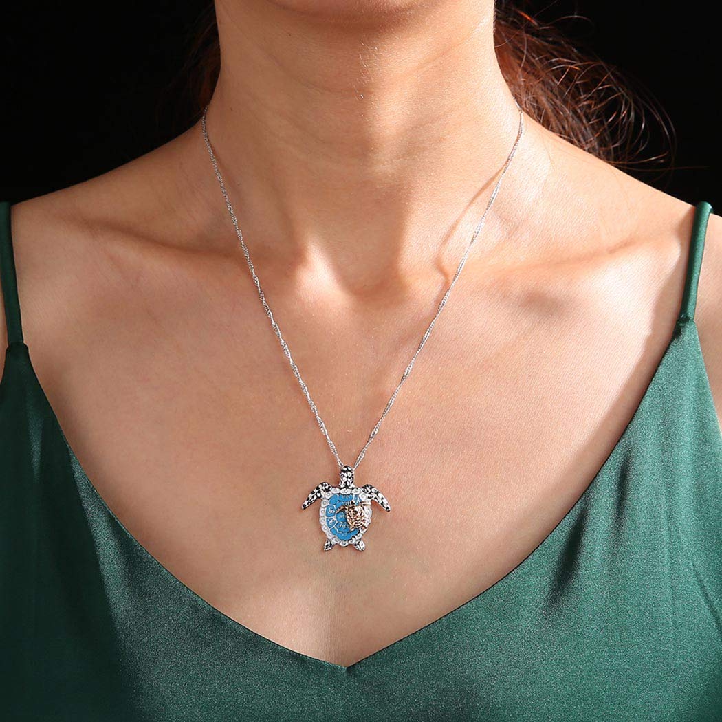 TseenYi Sea Turtle Pendant Necklace Opal Sea Turtle Choker Necklace Cute Animal Silver Necklace Chain Jewelry for Women and Girls
