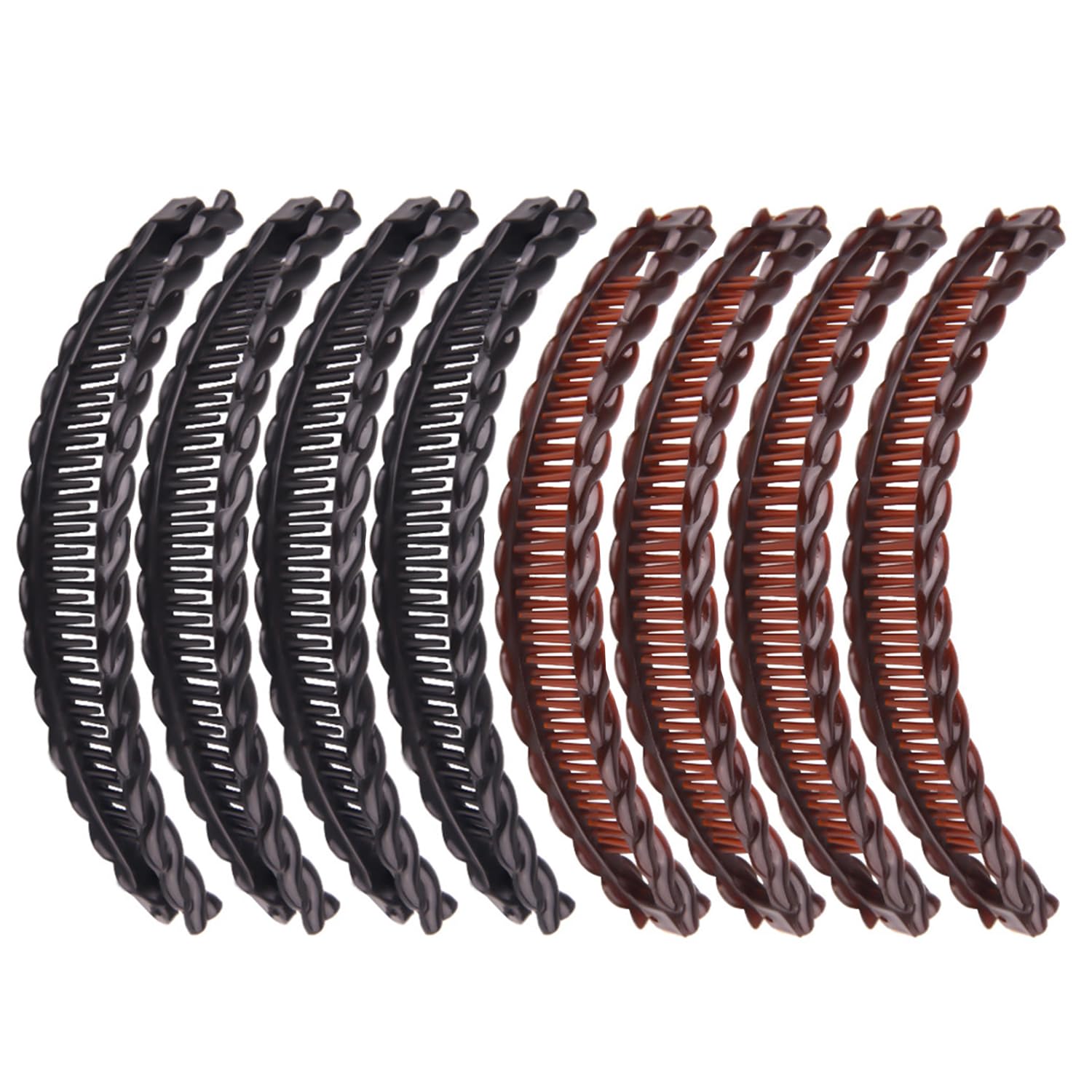 8-Pack 90s Banana Grip Set - Fish-Tail Styling Combs for All Hair Types, Vintage-Inspired Holders in Black/Coffee (Non-Slip Volume Enhancers)