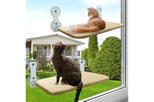 CPG DOTS 2 Pack Foldable Cat Window Perch, Cordless Cat Hammock Window Bed Safety Window Sill Cats Perch for Indoor, Strong Suction Cup Large Cats Windows Seat with Sturdy Metal Frame