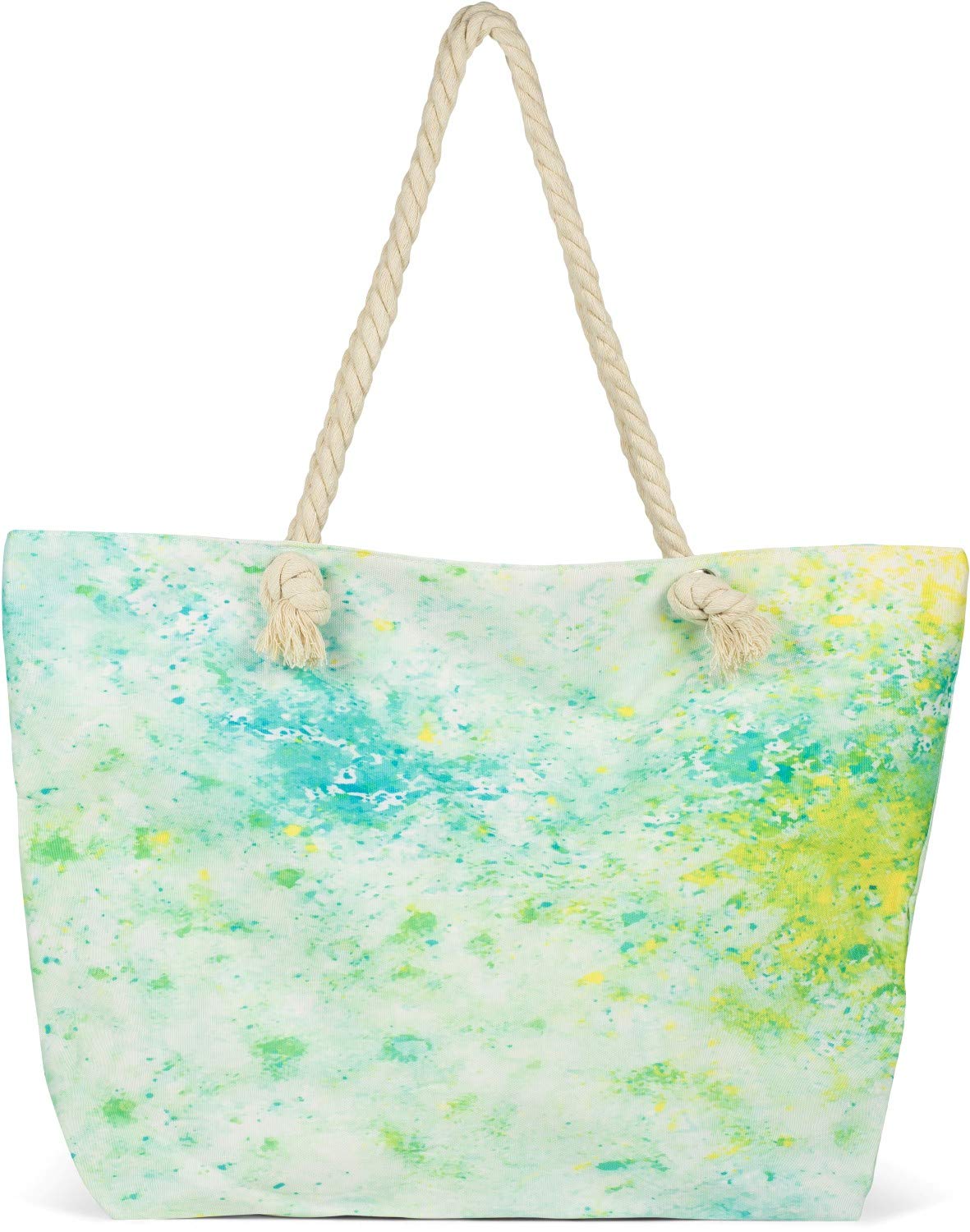 styleBREAKER Ladies XXL beach bag with colorful Pouring spots print, zipper, shoulder bag, shopper 02012345, color:Green-Yellow-Blue