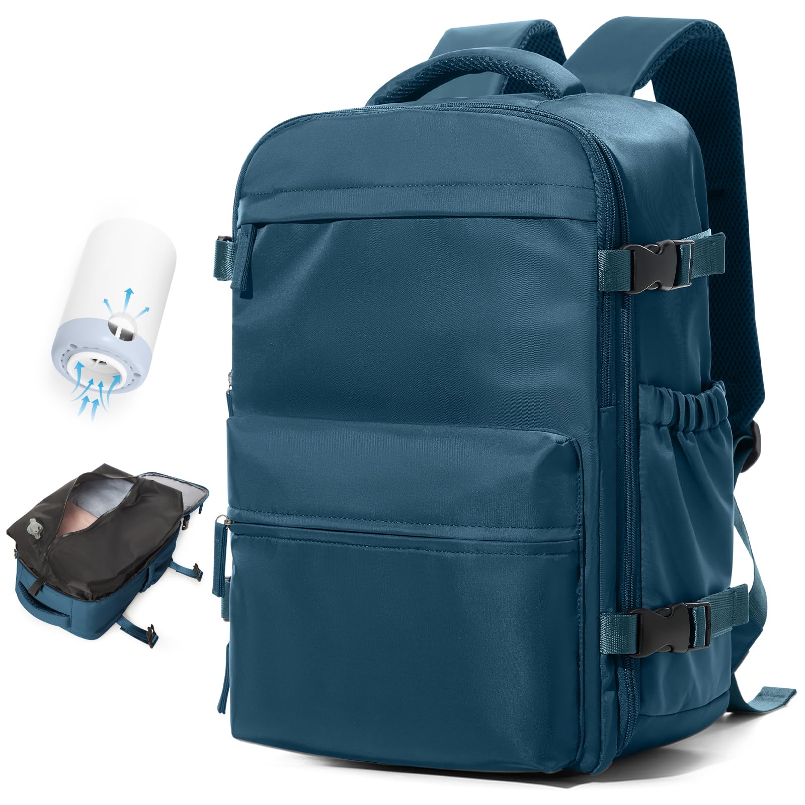 Photo 1 of **MISSING PUMP**Small Vacuum Travel Backpack with Pump for Women,Airback Personal Item Carry on Backpacks Flight Approved 18x14x8 inches for Men,Laptop Waterproof Work Compression bags Casual Daypack,Peacock Blue
