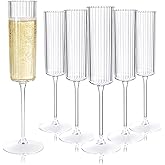 Joyido 36 Pack Clear Plastic Champagne Flutes - 6oz Ribbed Disposable Champagne Glasses - Clear Vintage Mimosa Glasses with Long Stem - Elegant Sparkling Wine Stemware for Wedding, Party