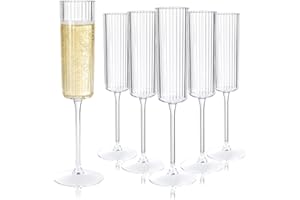 Joyido 36 Pack Clear Plastic Champagne Flutes - 6oz Ribbed Disposable Champagne Glasses - Clear Vintage Mimosa Glasses with Long Stem - Elegant Sparkling Wine Stemware for Wedding, Party