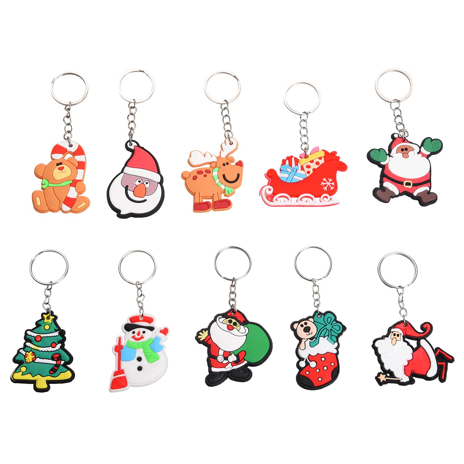 Jomnvo 30 PCS Christmas Keychain Ornaments Santa Claus Snowman Christmas Stocking Gloves Pendant Keychains Cartoon Decorative Key Rings for Christmas Party Favors Party Bag Fillers (30), 4x9