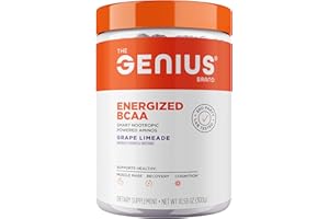 THE GENIUS BRAND Genius BCAA Powder - 5g Vegan BCAAs L-Glutamine, Cognizin & Rhodiola Muscle Recovery Energy Support 100mg Caffeine Pre, Intra, Post-Workout Nootropic Supplement for Focus & Performance - Grape Limeade