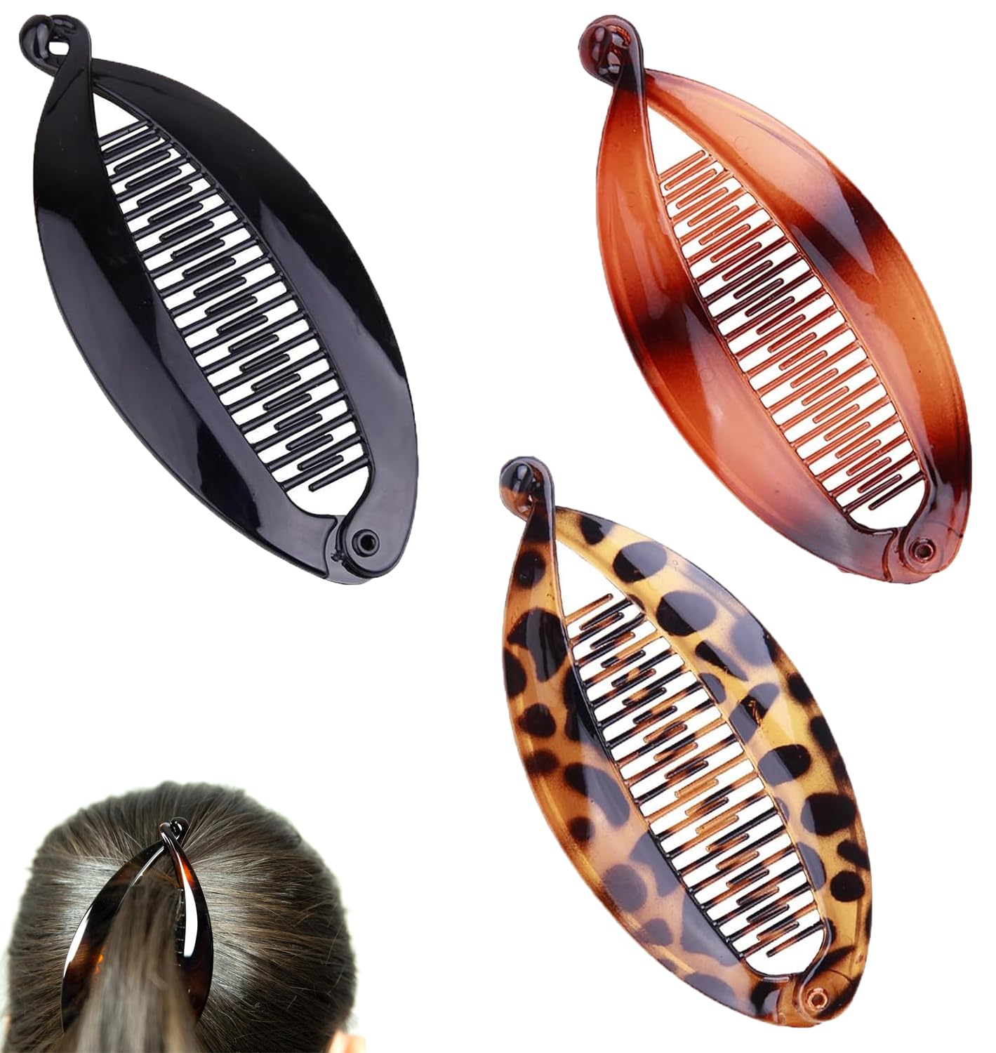 Ajinacious 3 Pcs Banana Hair Clips, Double Banana Clip Long Hair Clips, Vintage Clincher Combs Tool Accessories Fishtail Hair Clip Combs, Women Girls