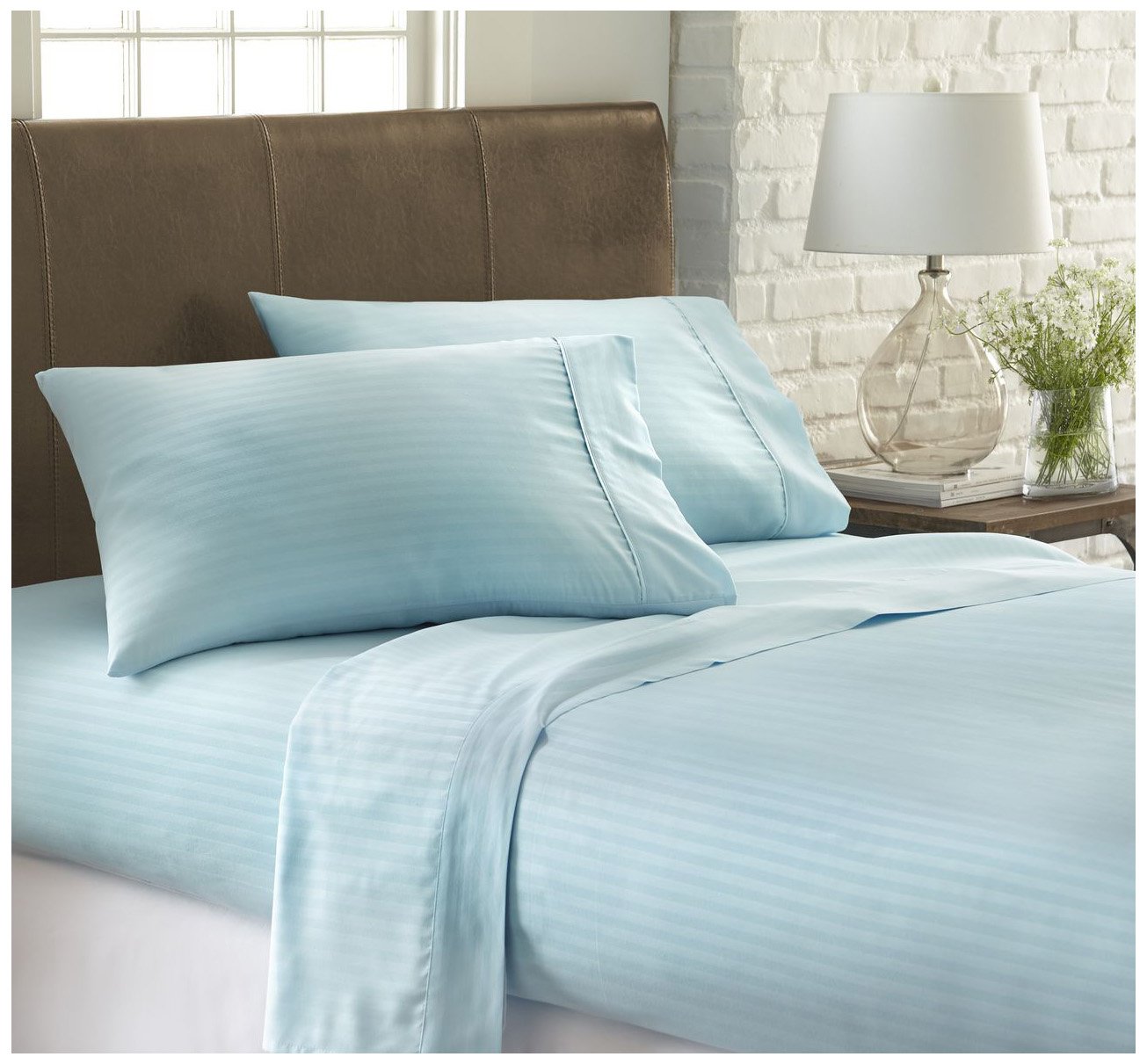 Linen Market ienjoy Home Embossed 4 Piece Sheet Set, Queen, Stripe Aqua