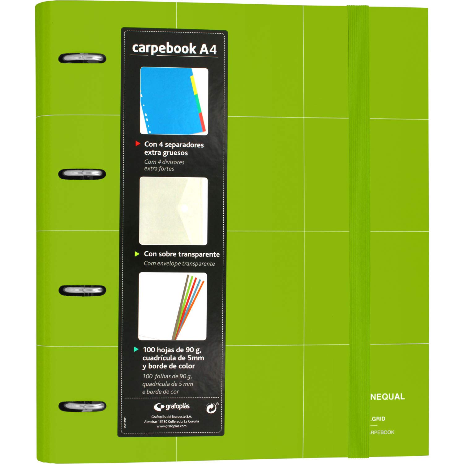 Grafoplás 88102920 Folder A4 Rings Refill Pack Dividers Transparent Green Carpebook Unequal Grid
