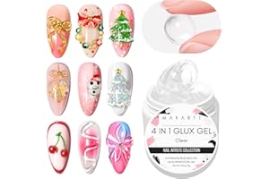 Makartt 3D Gel Nail Art: Clear Solid Builder Nail Gel 4 in 1 Non-sticky for Extension UV Glue for Acrylic Nails Rhinestones 3D sculpting Hard Gels UV/LED Lamp Required 15ml