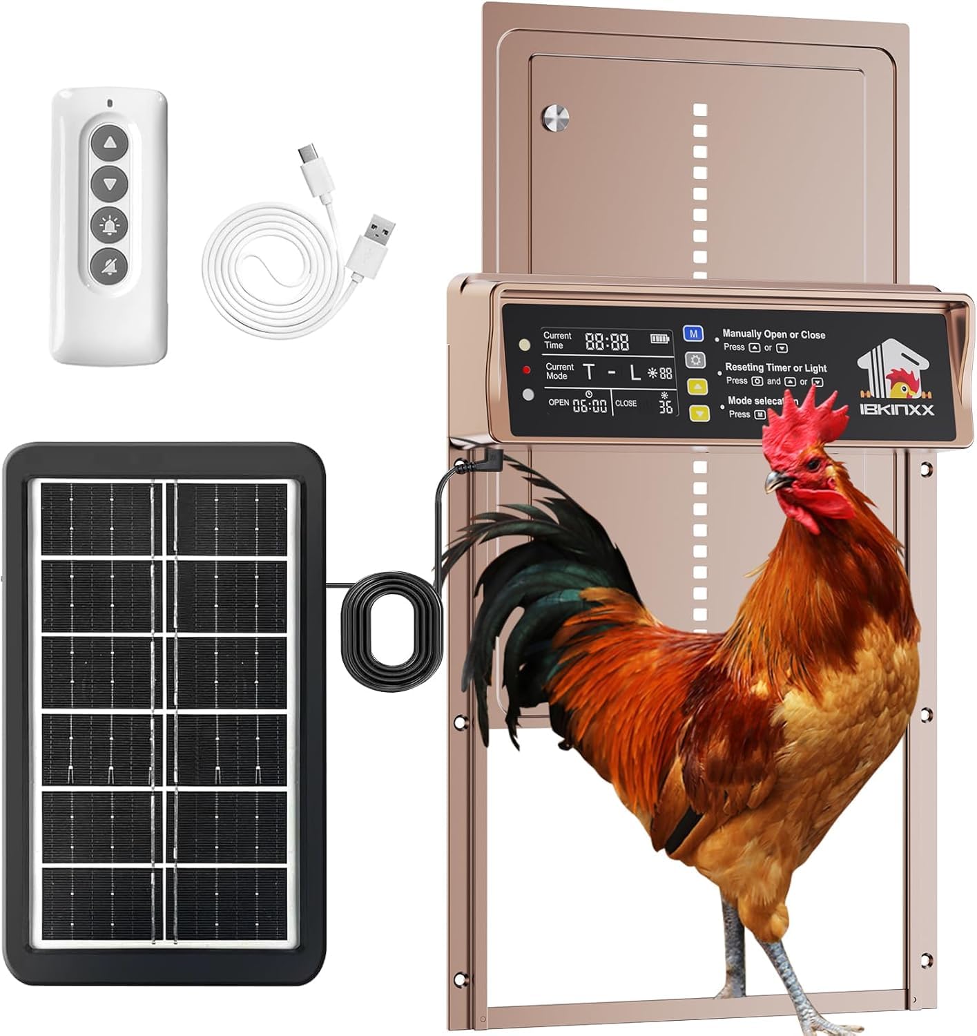 Photo 1 of Automatic Chicken Coop Door Solar Powered, LCD Display Chicken Door with Timer & Light Sensor, 4 Modes Automatic Chicken Door Solar, Anti-Pinch & Weather Proof Coop Door with Remote Control