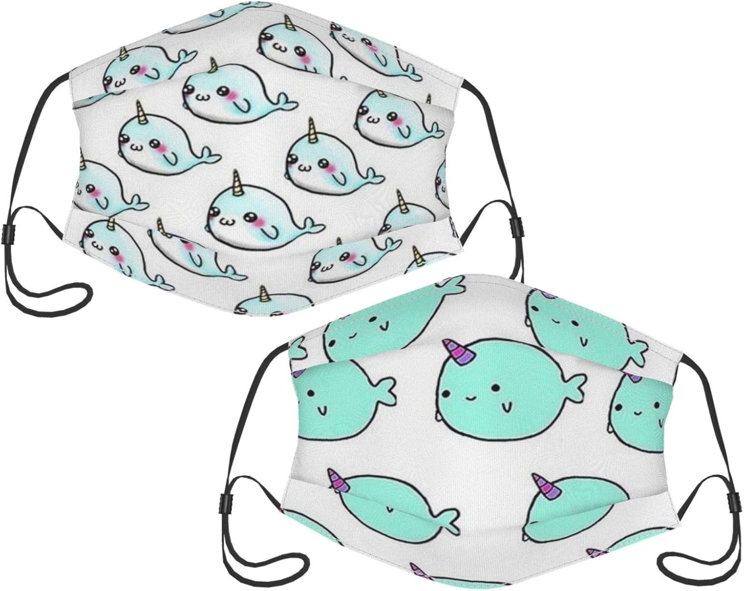 Narwhals Unisex Adult Black Face Mask Design Scarf 2Pack Washable Face