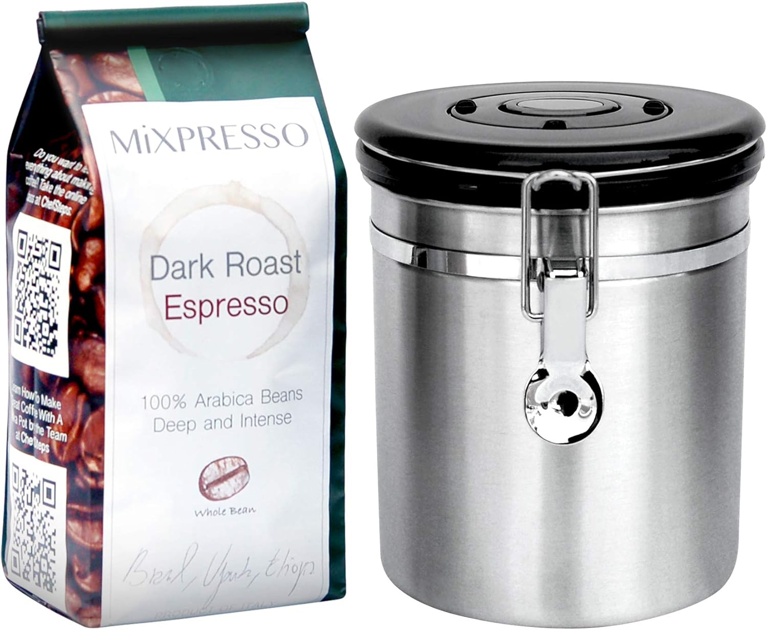Mixpresso Stainless Steel Airtight Coffee Container with Date Tracking I For All Types Of Coffee