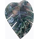 Runyangshi 1PCS Natural Moss Agate Crystal Leaves Sculpture Hand-Carved Large Aquatic Agate Leaf Healing Stone Figurines Healing Reiki Crystal Gemstone Collection Home Decor Desk Decor Gift