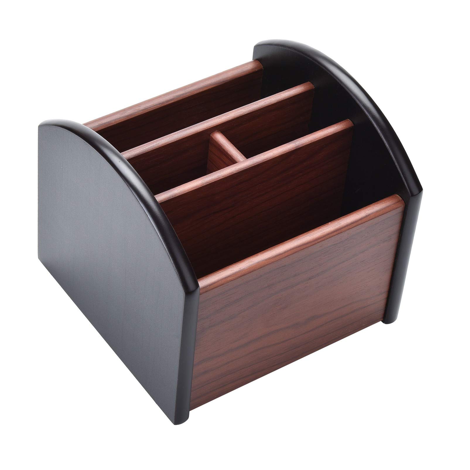 Photo 1 of Siveit Wooden Desk Organizer, 4 Compartment Revolving Wood Desktop Organizer Office Supplies Rotating Remote Control Caddy Holder (Desk Organizer-4)