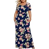 LONGYUAN Women's Plus Size Maxi Dresses for Curvy Women Summer Short Sleeve Casual 2026 Long Dress XL-6XL