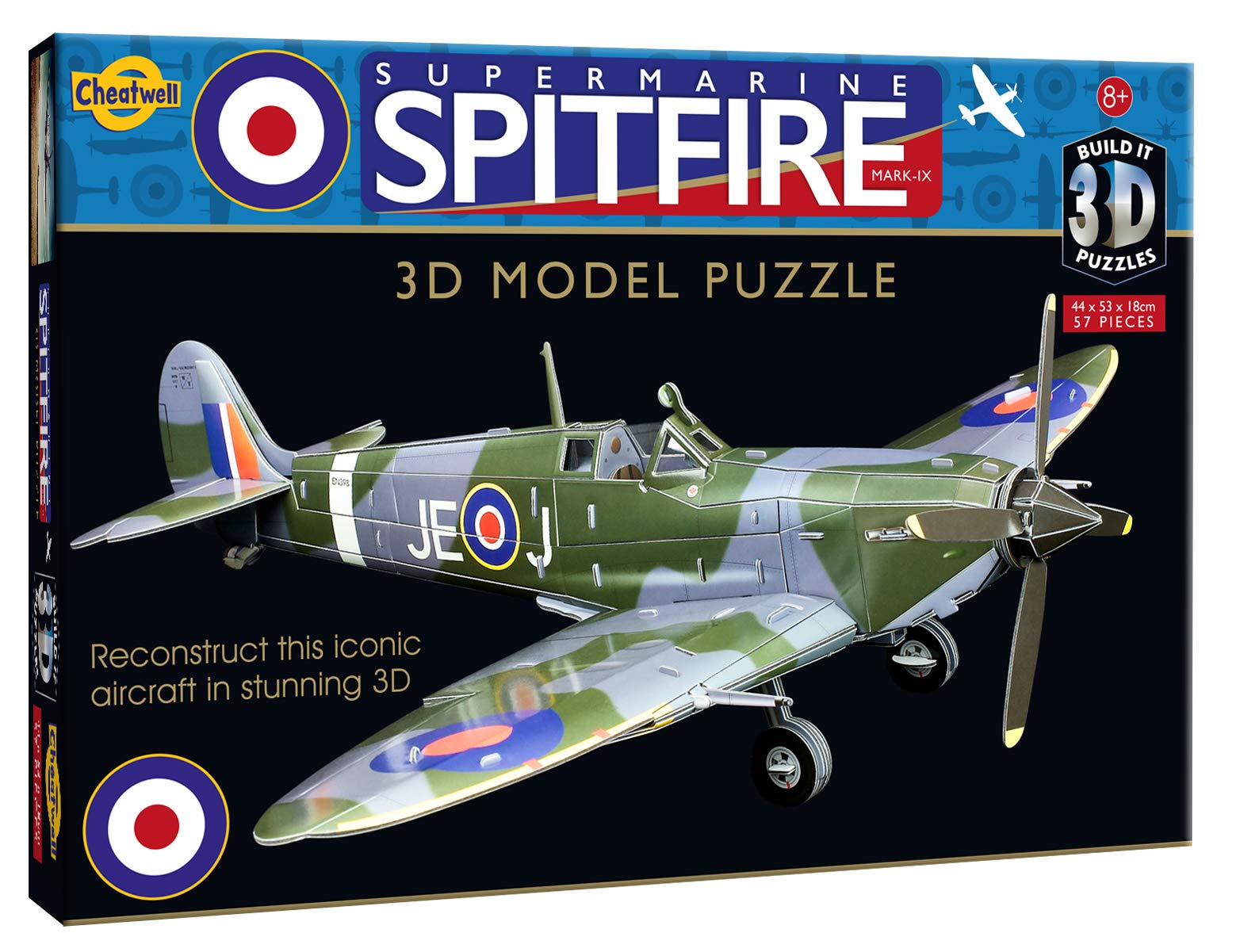 Cheatwell Games - BYO 3D Supermarine Spitfire - 3D Puzzles For Kids & Adults - Model Kit To Build - 57 Pieces - Ages 8+