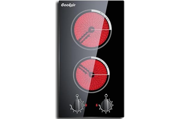 Cooksir 2 Burner Electric Cooktop 12 inch, 3000W Electric Stove Top 220-240V, Built-in Electric Stovetop with 9 Power Level, 