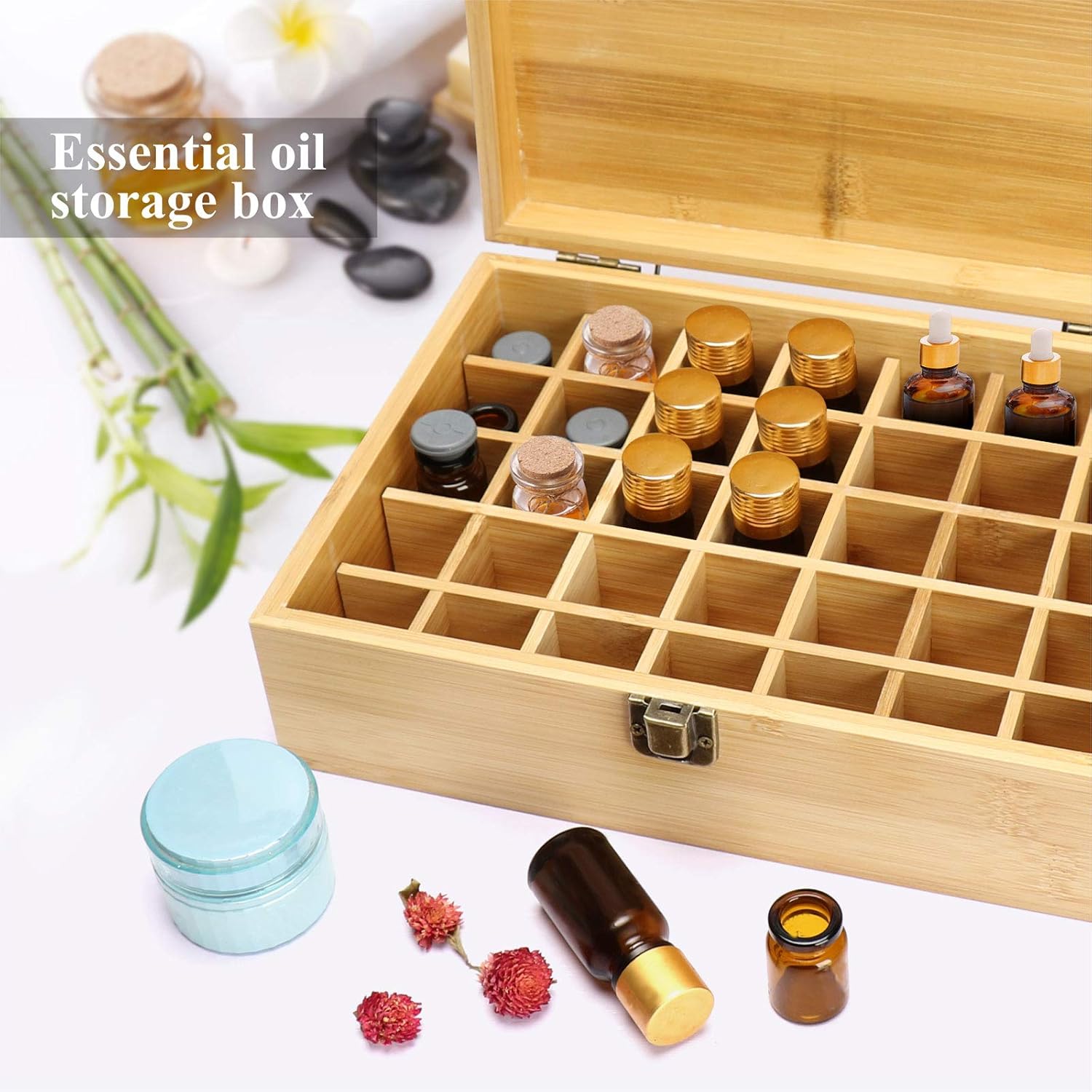 VolksRose Essential Oil Box Organizer, Premium Multi-Tray Essential Oils Storage Container Holds 35 Bottles, Natural Bamboo Aromatherapy Holder Carrying Case (5mL - 20mL) #ob13
